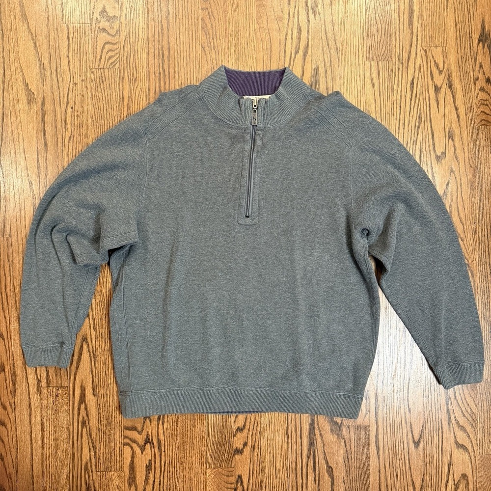 Tommy Bahama Men's Reversible 1/4 Zip Pullover Sweater Grey/Purple Cotton L‎